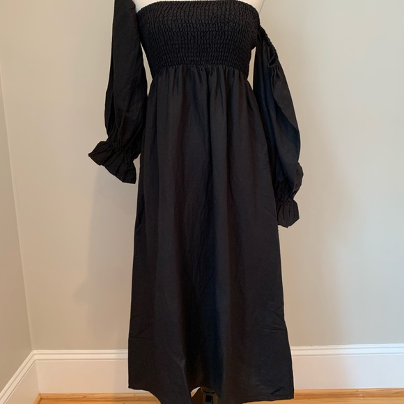 Linen Smocked Long sleeve nap lounge dress Black 🌹 - Picture 5 of 11